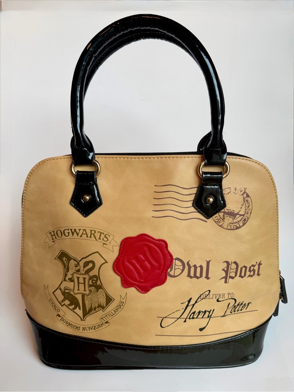 Harry Potter Owl Post Hogwarts Purse Satchel Handbag Black Gold